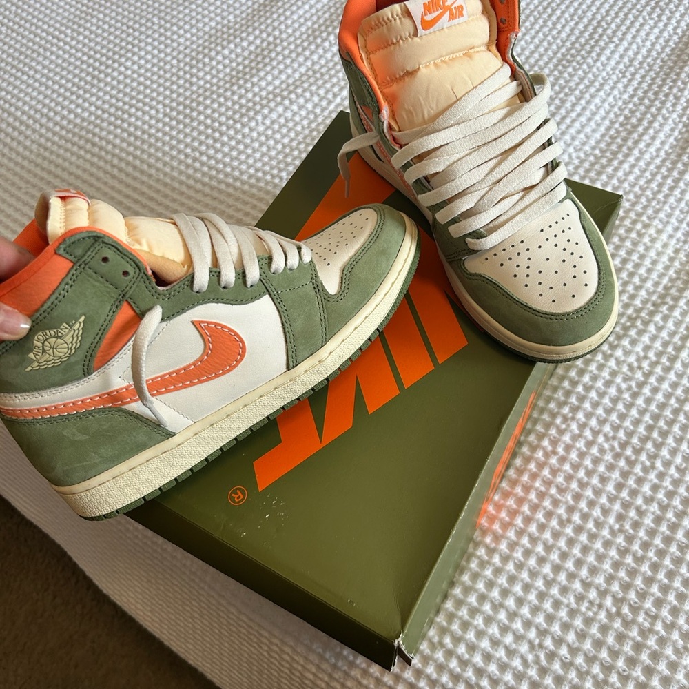 Nike Air Jordan 1 - Olive Green and Orange Sneakers - Picture 2 of 3